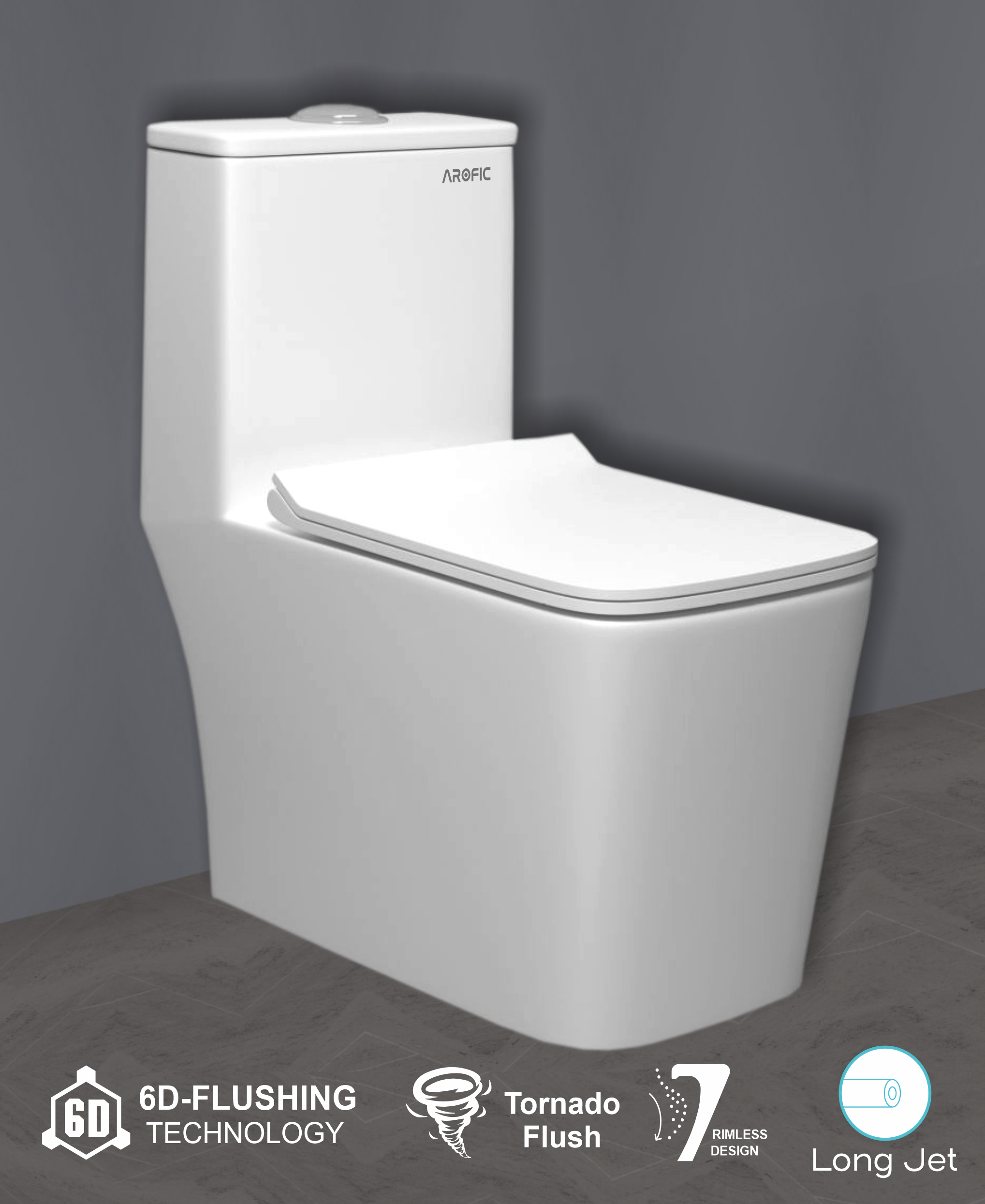 Arofic Marvel One Piece Closet with Siphonic Flush & Soft Close Seat Cover